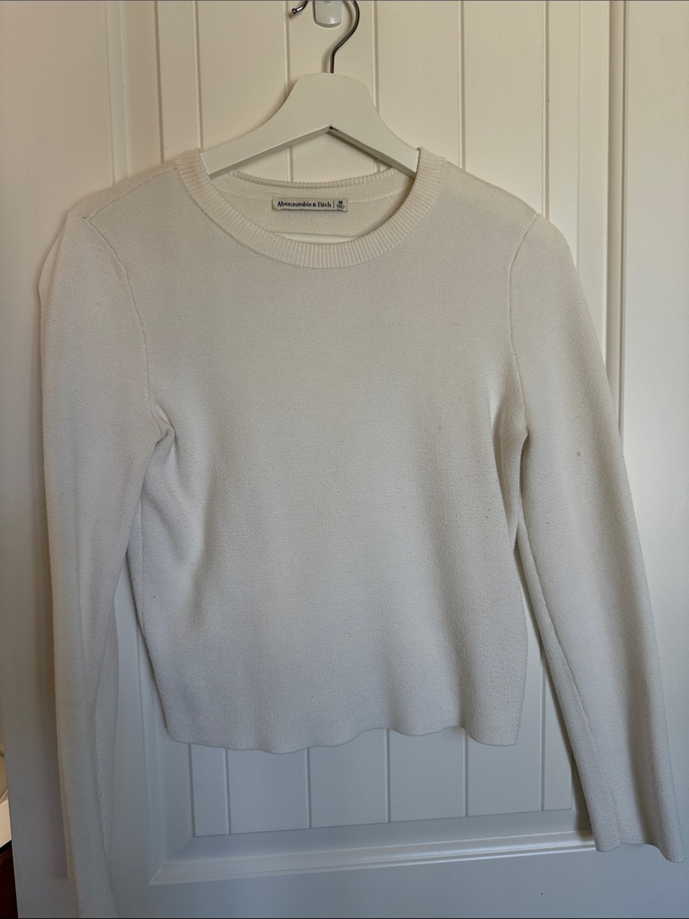 Abercrombie & Fitch White Ribbed Crewneck Sweater